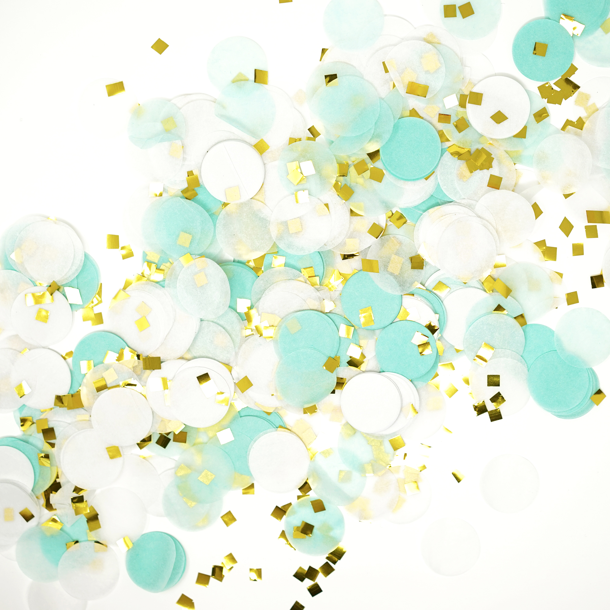 Premium 1-Inch Round Tissue Paper Party Table Confetti - 50 Grams - Mint, White, Gold Mylar Flakes